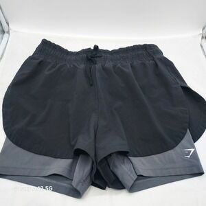 Gymshark Womens 2-in-1 Training Shorts Black Grey B4A8Z Size Medium